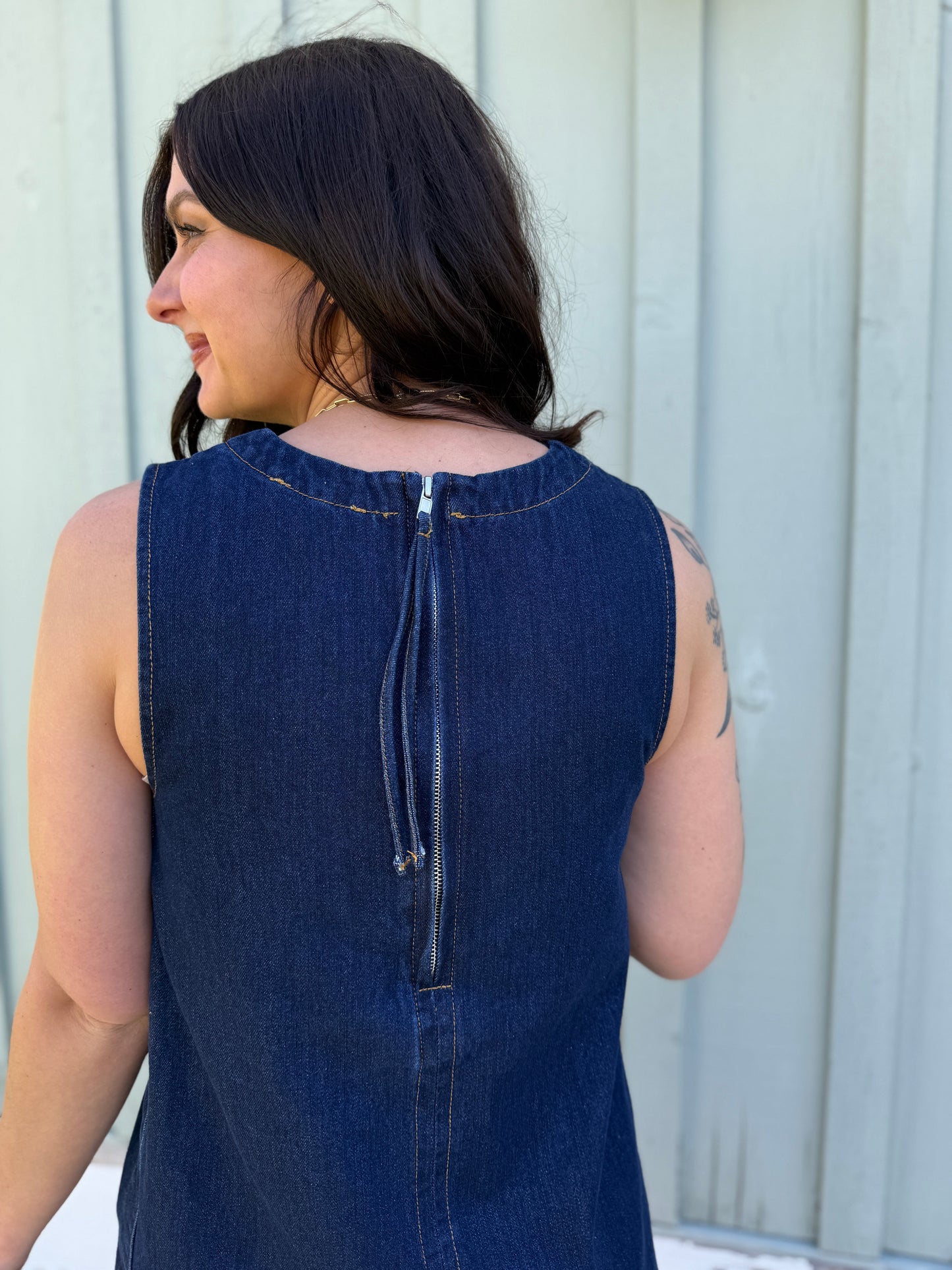 Sleeveless Zipper Mini Dress Denim