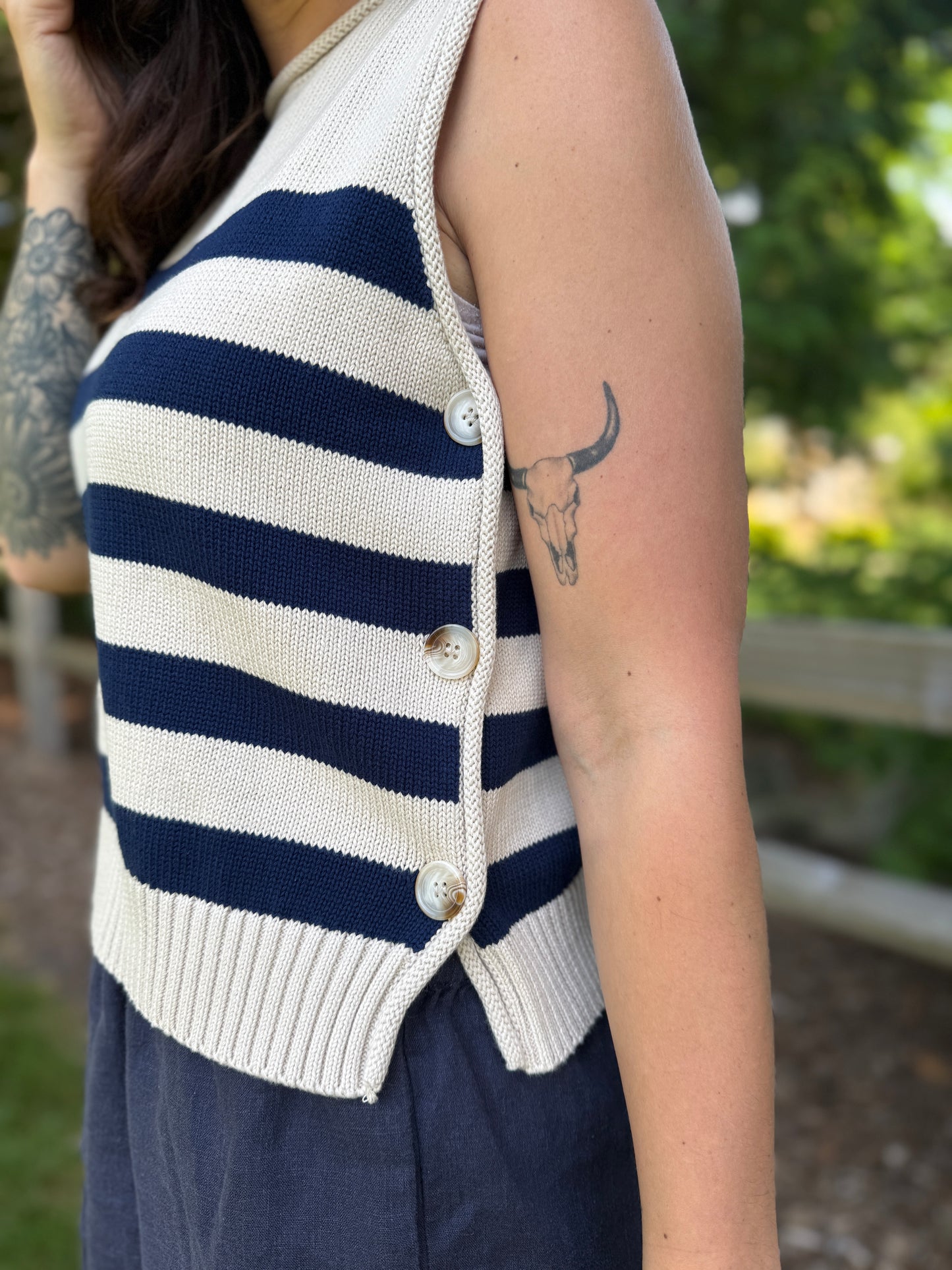 Striped Side Button Vest