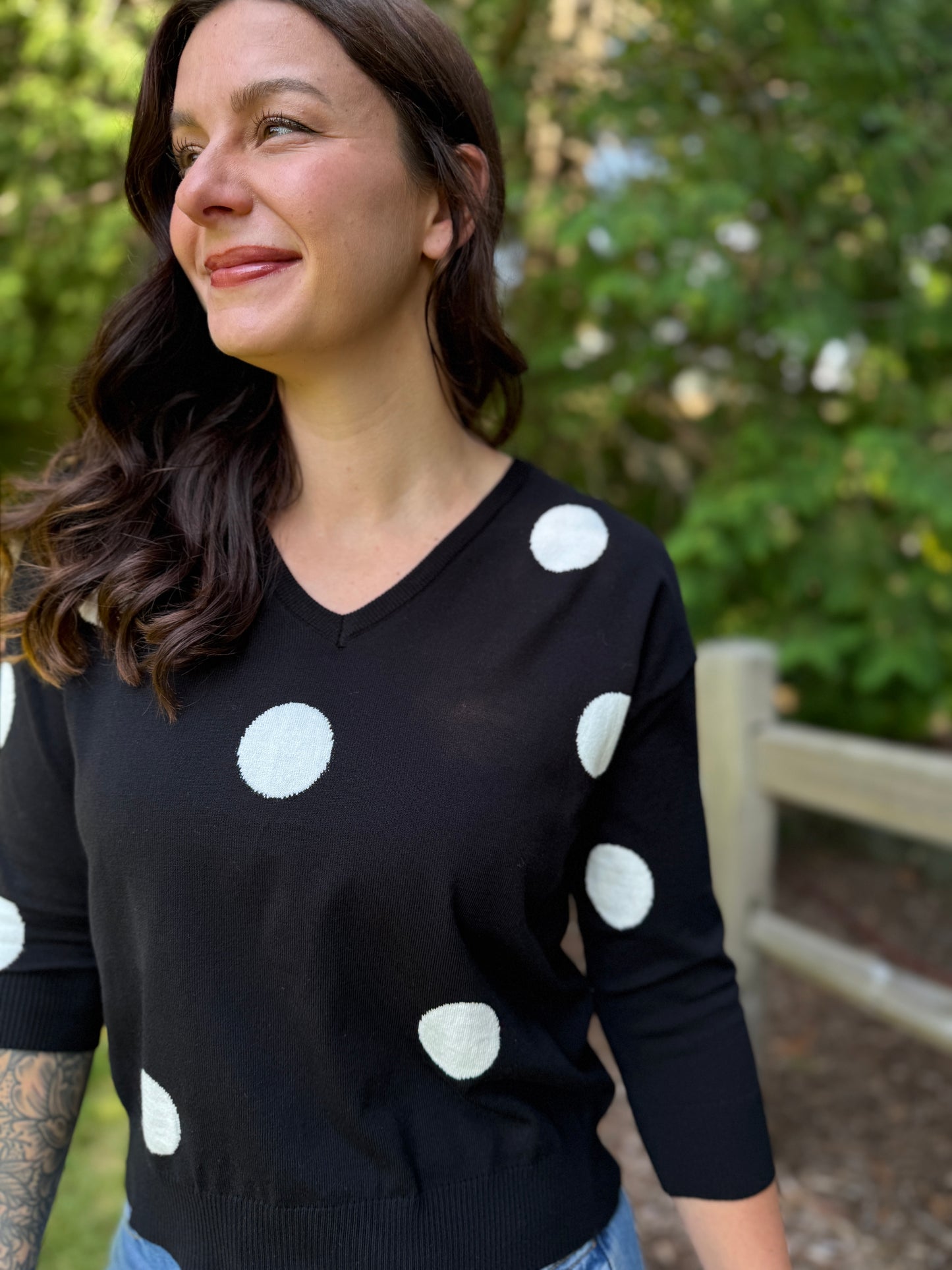3/4 Sleeve Dot Sweater Black