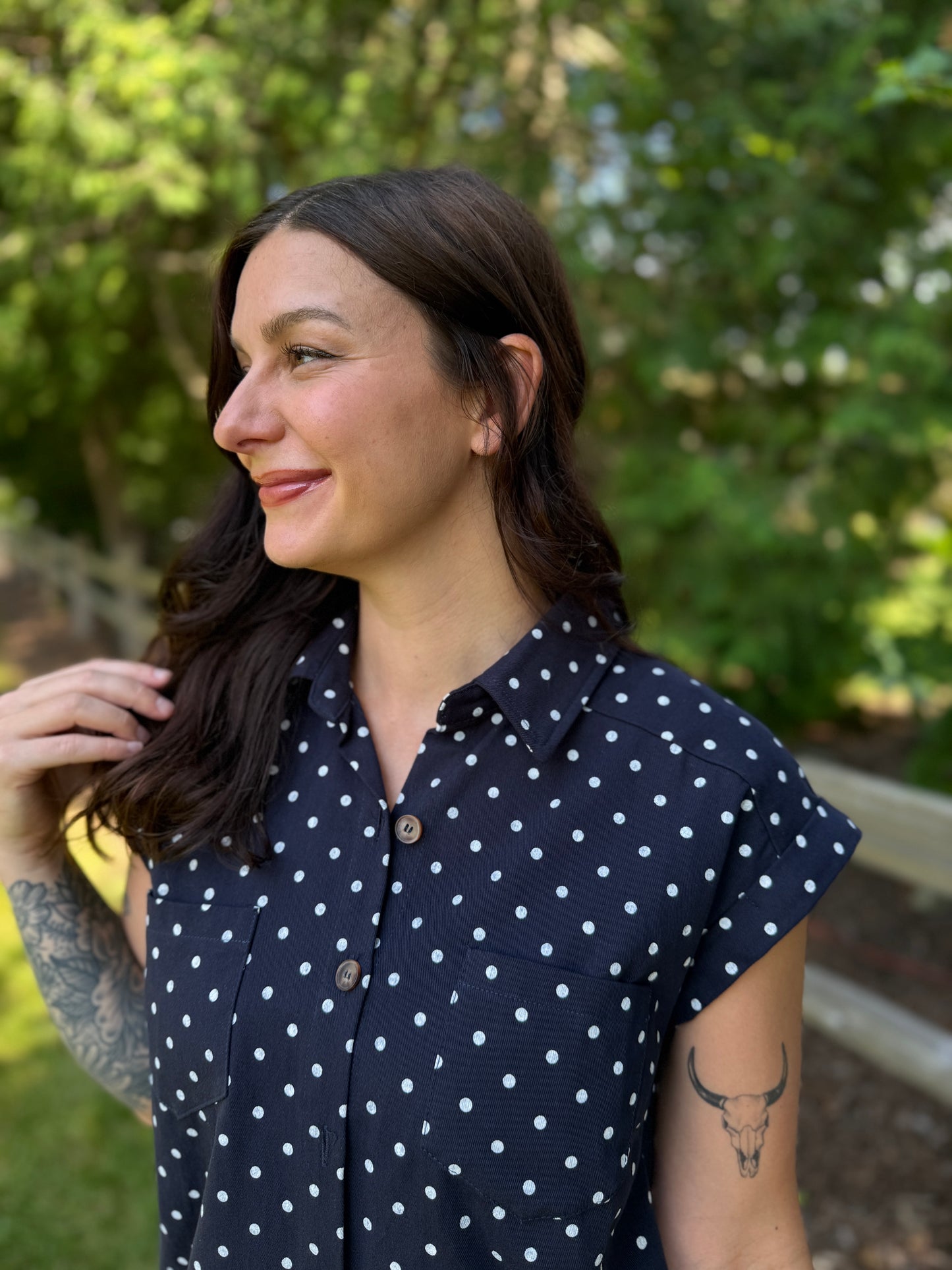 Woven Polka Dot Mini Dress Navy