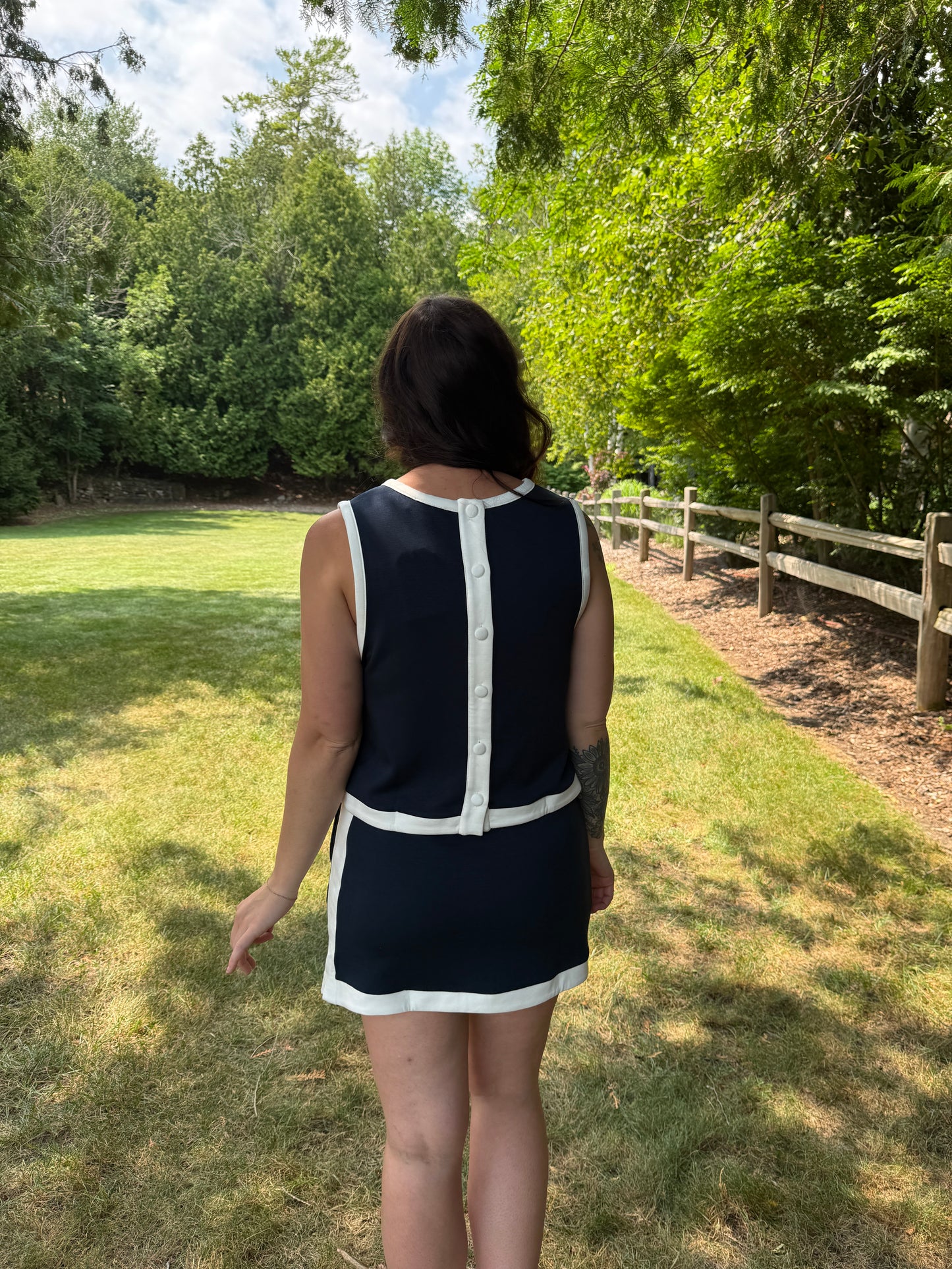 Back Button Tank and Skort Set Navy