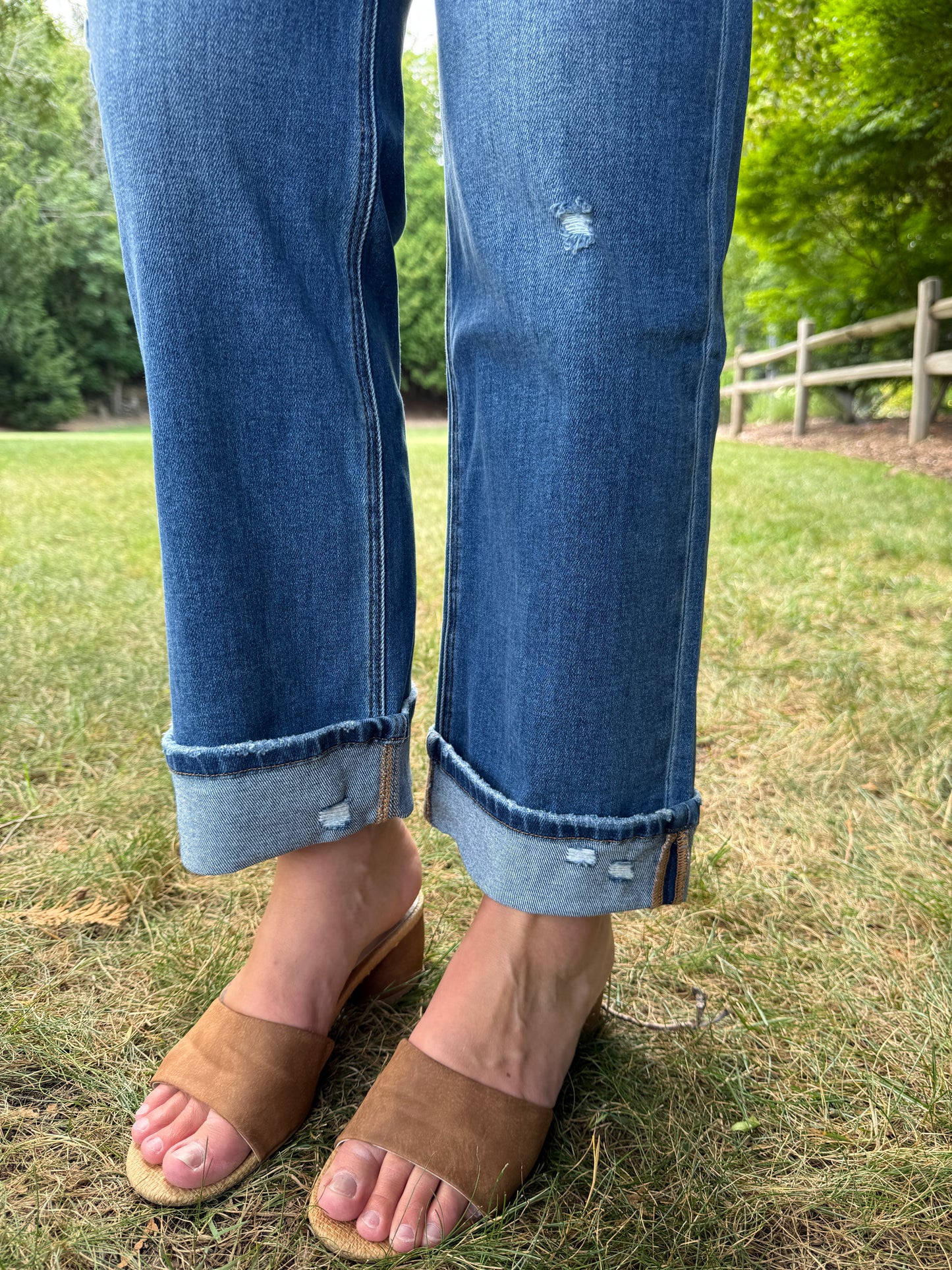 High Rise Cuffed Slim Wide Dark Stone
