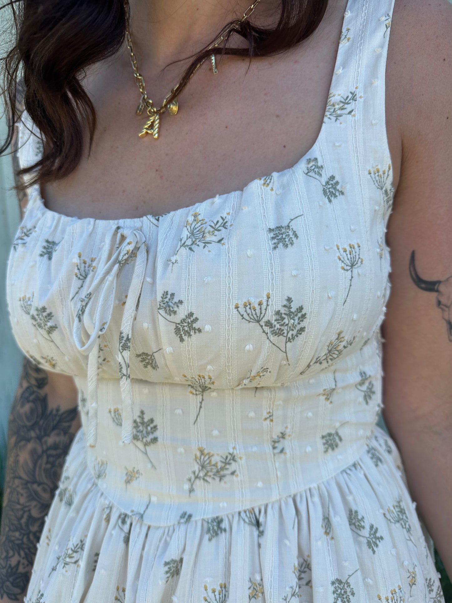 Floral Corset Front Tie Midi Dress