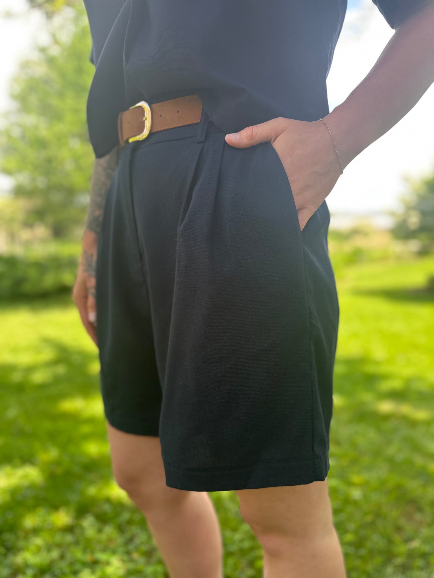 Belted Woven Shorts Navy