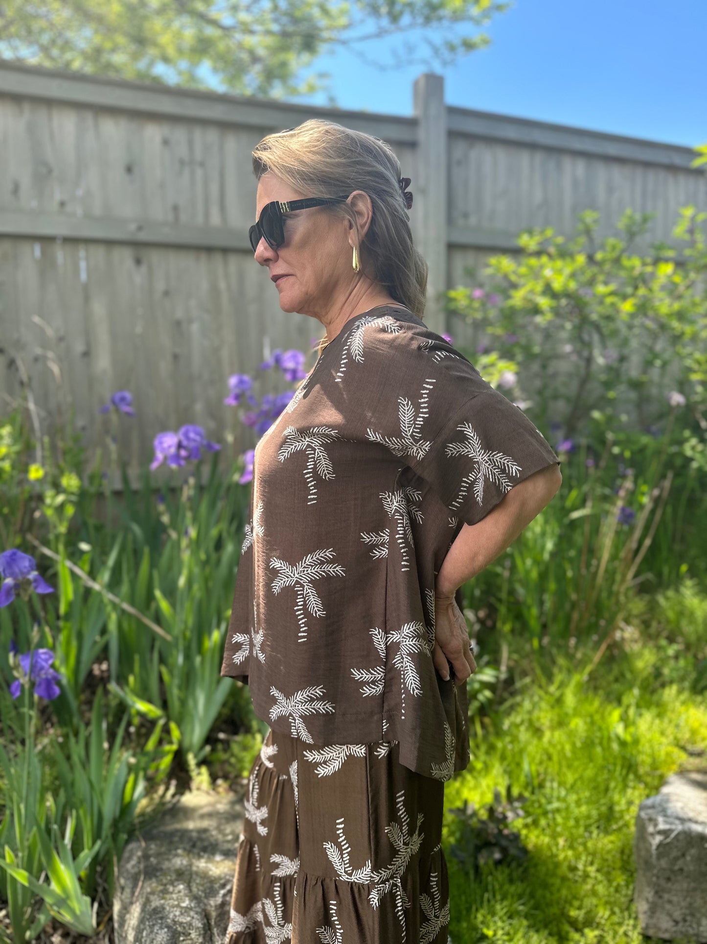 Palm Print Top Brown