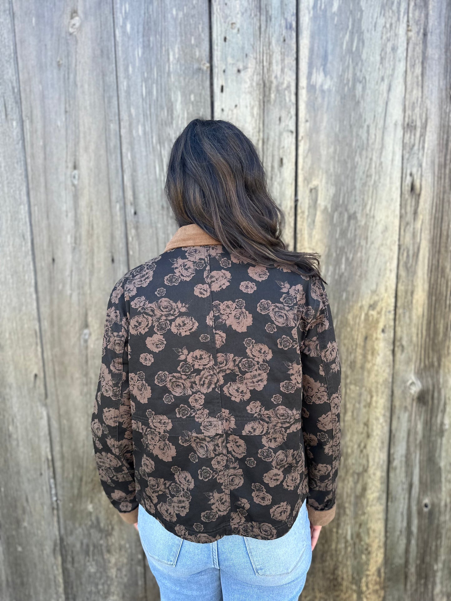 Floral Corduroy Collar Jacket Brown