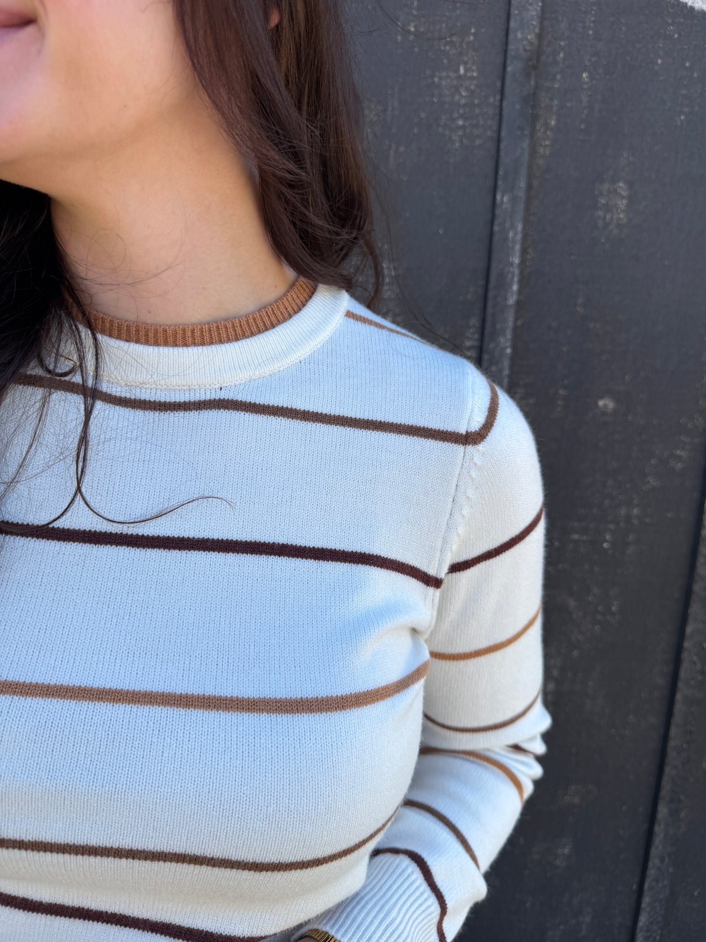 Double Layered Look Stripe Sweater Ivory