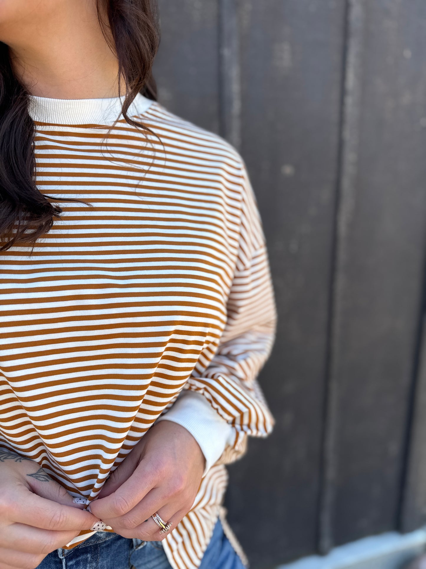 Long Sleeve Striped Tee Brown