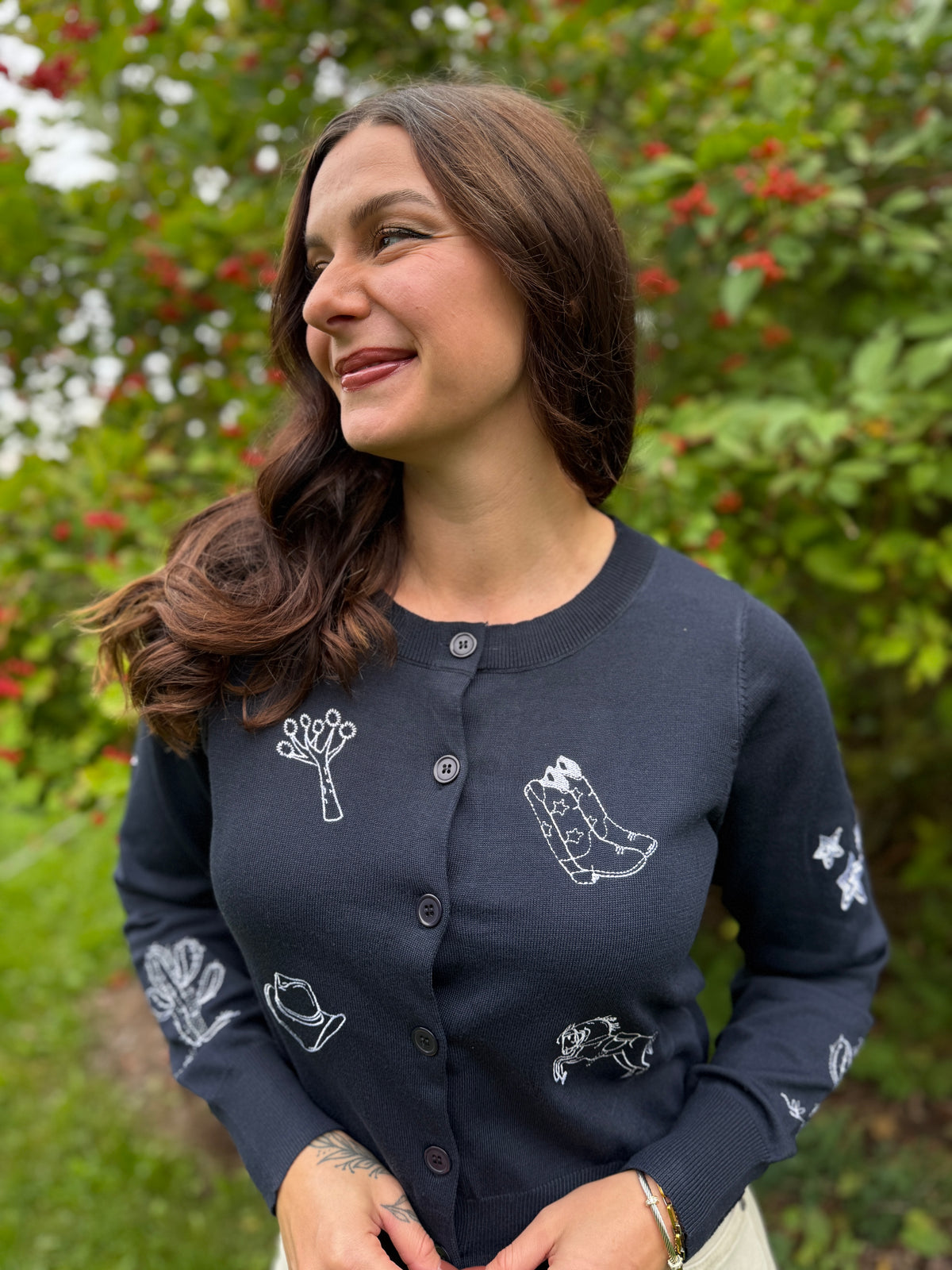 Embroidered Detail Cardigan Navy