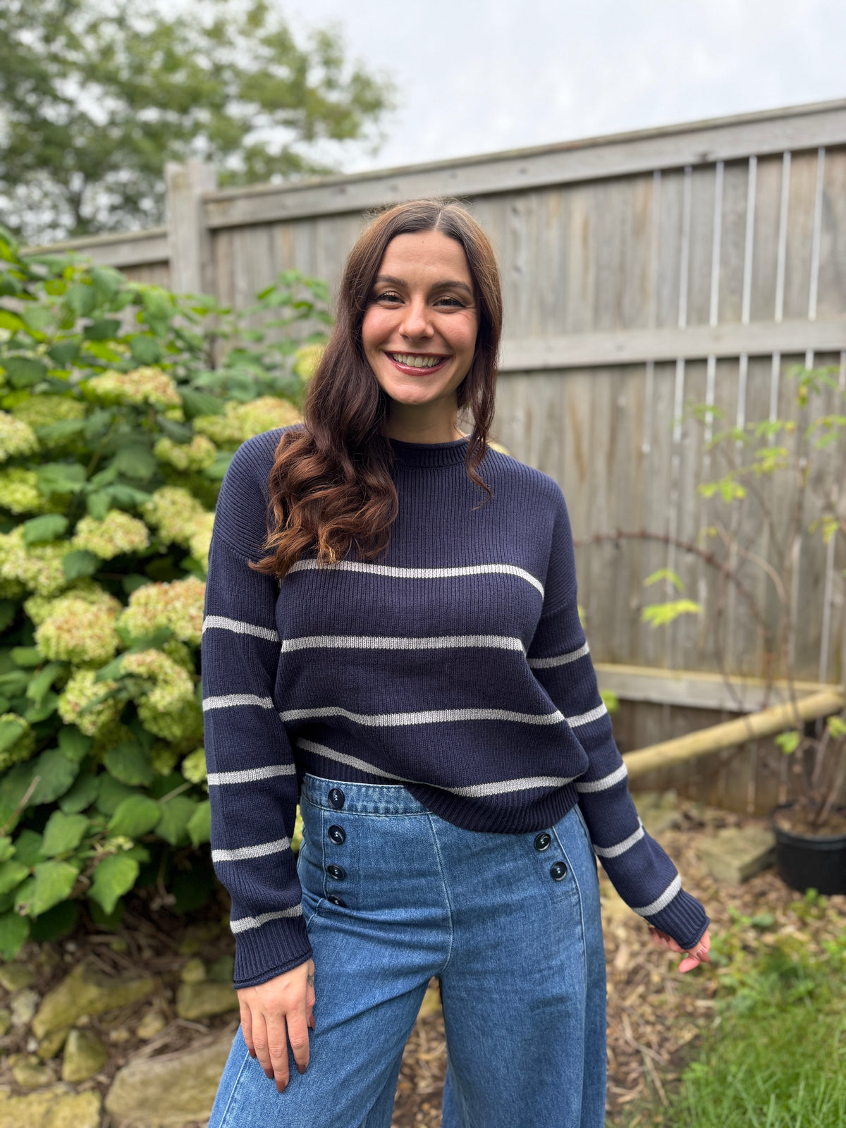 Stripe Crew Neck Sweater Navy