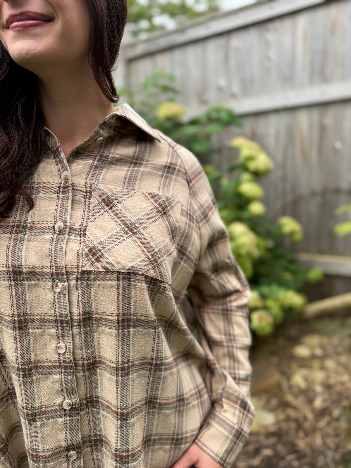 Long Sleeve Plaid Shirt Taupe