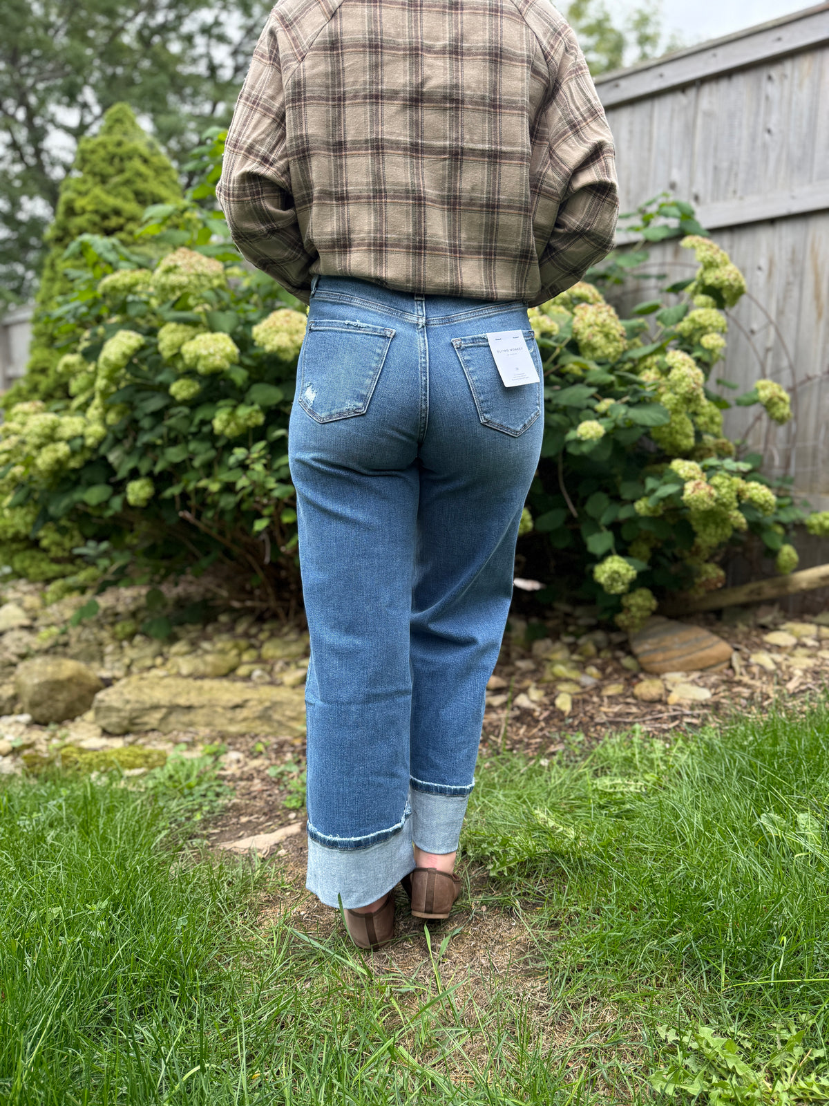 High Rise Cuffed Wide Leg Denim