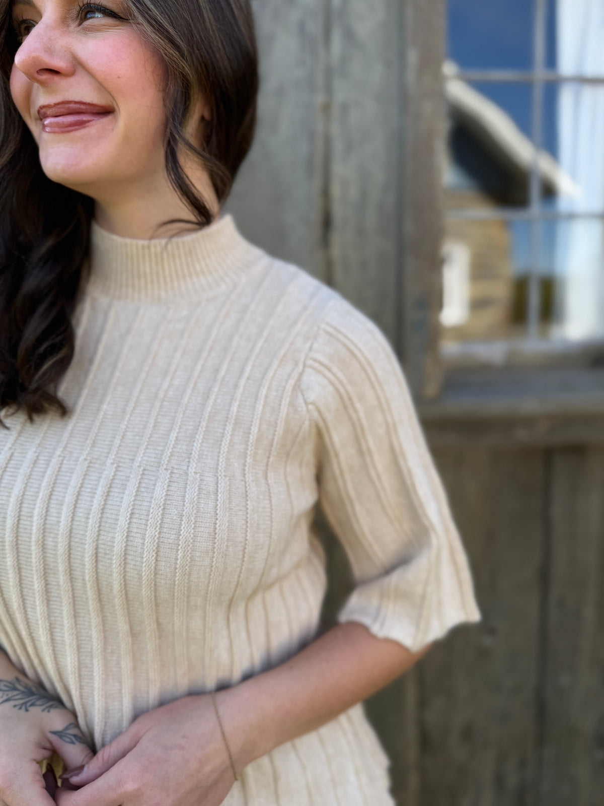 Swing Sleeve & Hem Ribbed Sweater Top