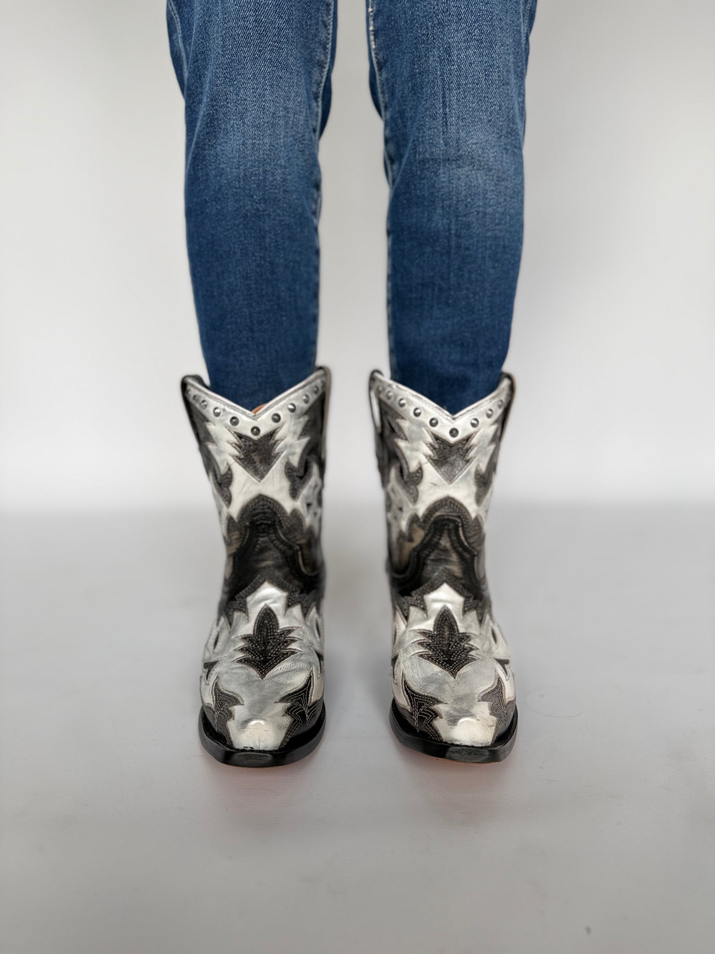 Embroidered Studded Ankle Boot