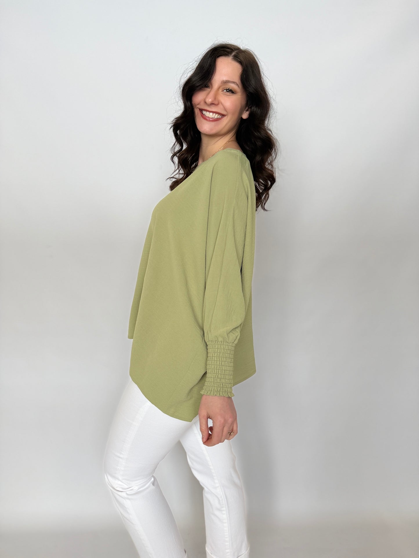 Boat Neck Oversized Top Sage