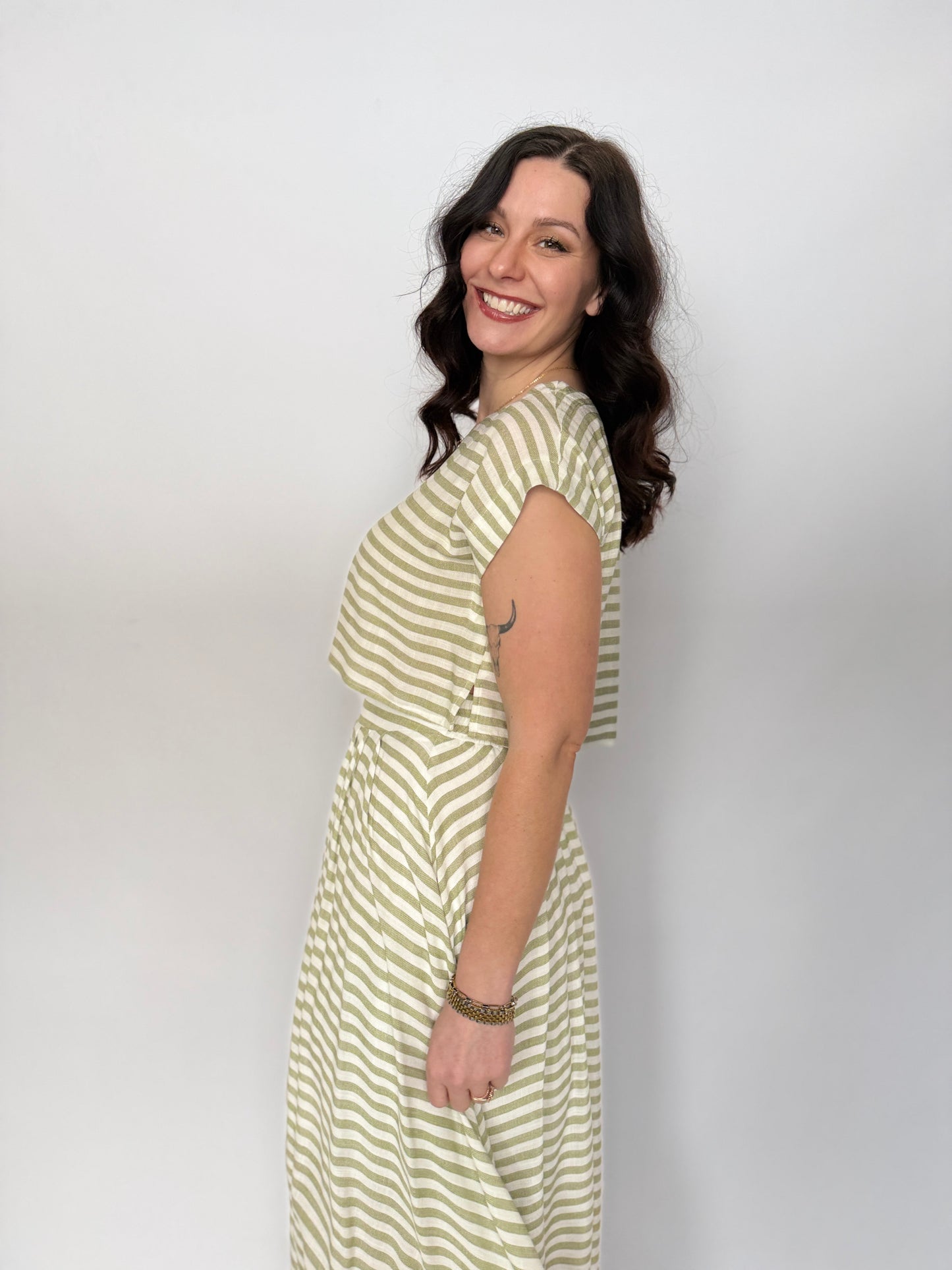 Ally Stripe Boxy Top Sage