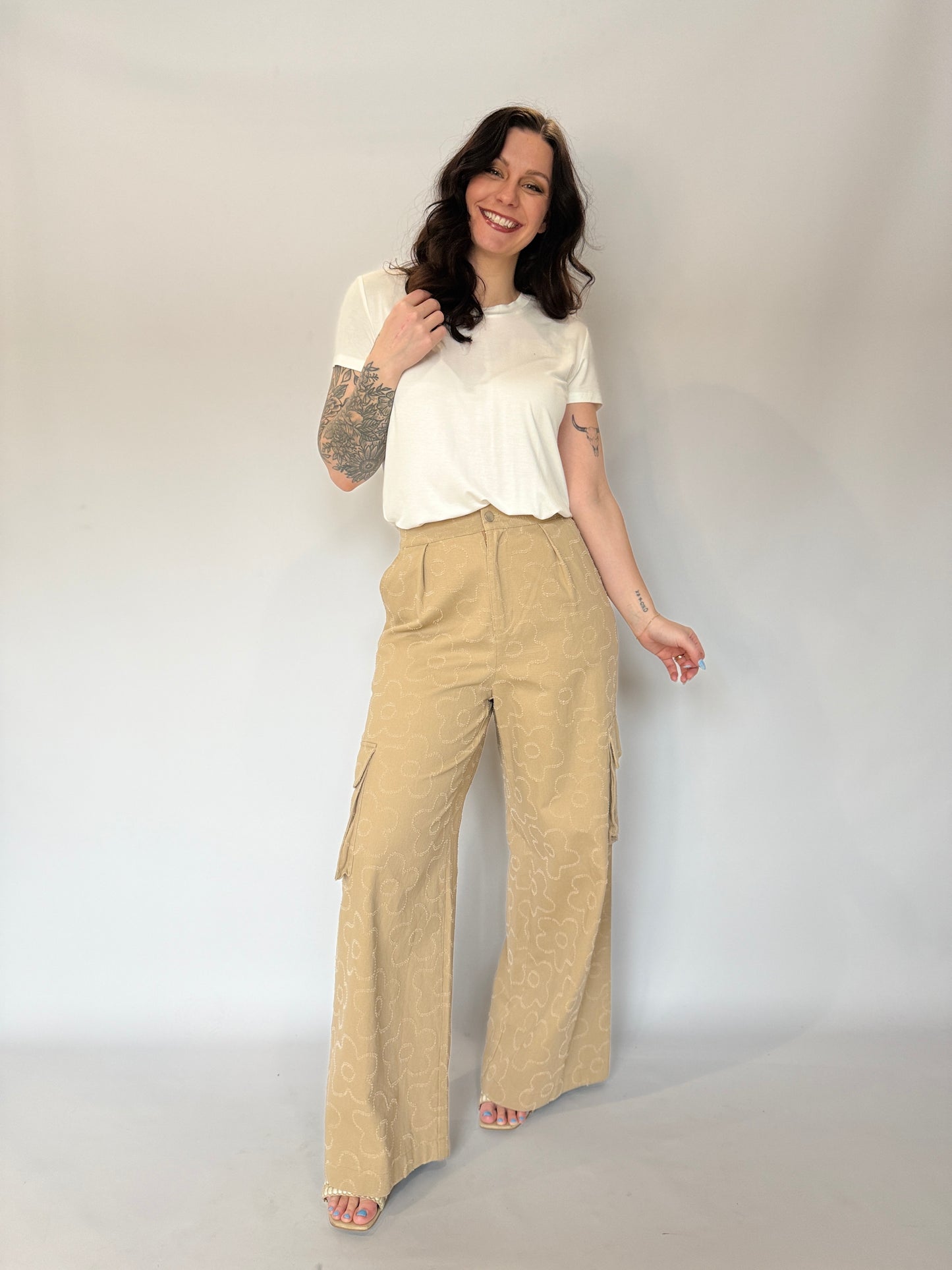 Printed Textured Cargo Pant Khaki