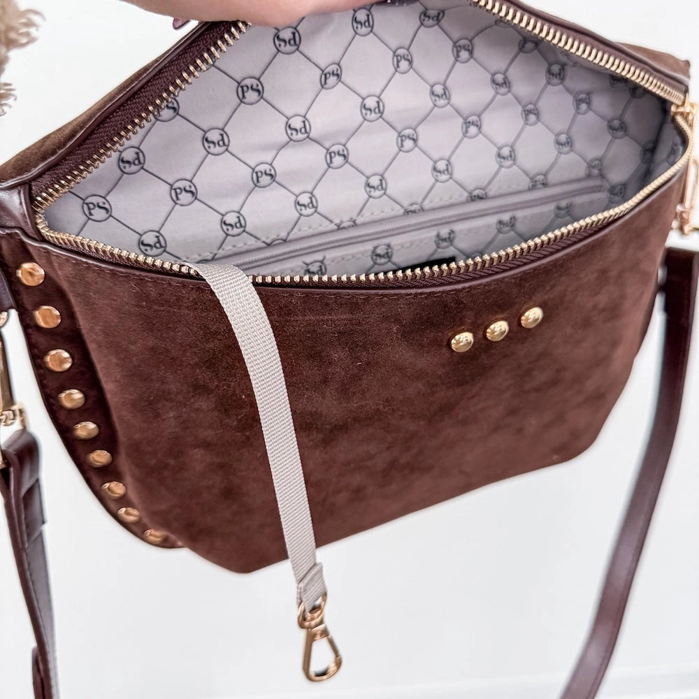 Sabrina Studded Suede Bum Bag Chocolate