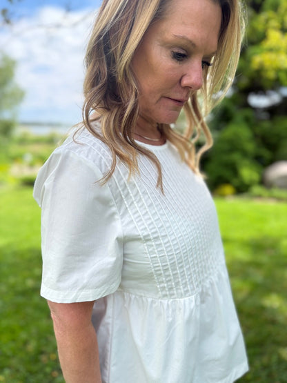 Poplin Baby Doll Tuck Top White