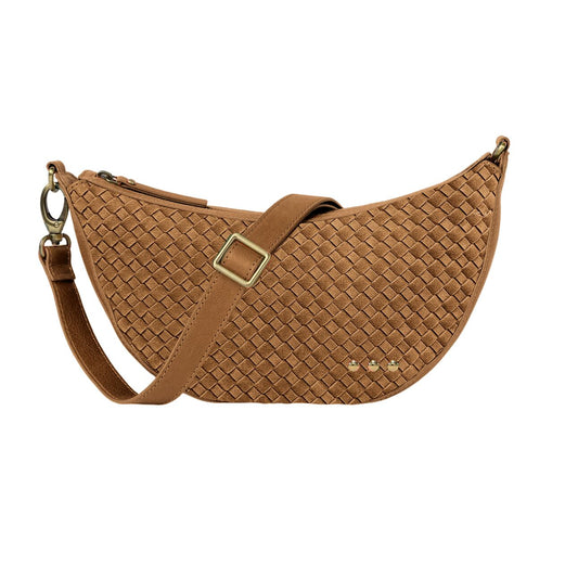 Paige Suede Woven Crossbody Camel
