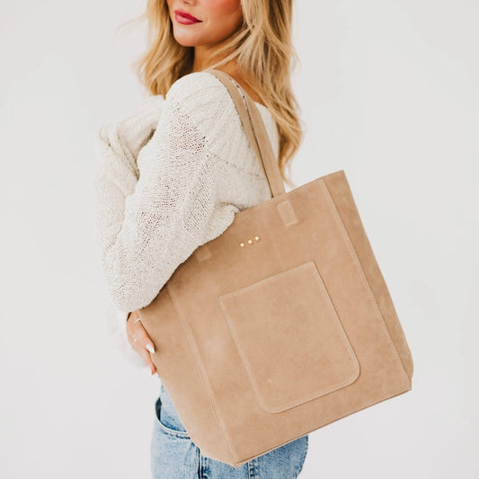 Dawn Suede Carryall Tote Taupe