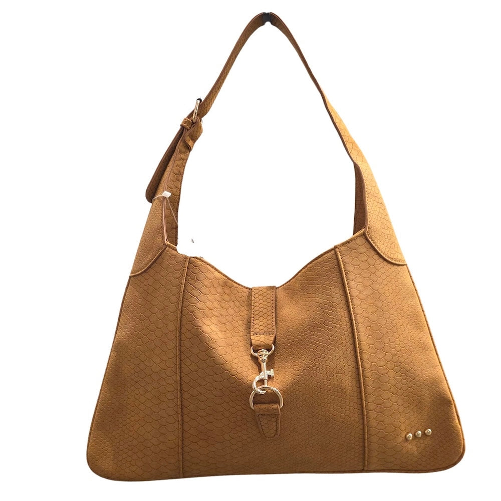 Amie Snake Embossed Shoulder Bag Brown