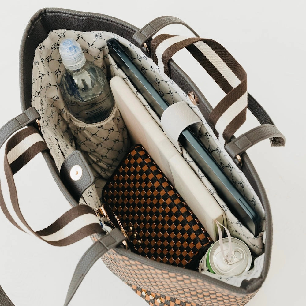 Woven Tiffany Tote Bag Checkered Black