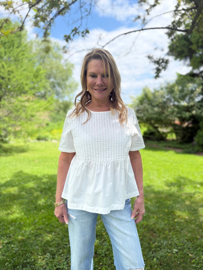 Poplin Baby Doll Tuck Top White