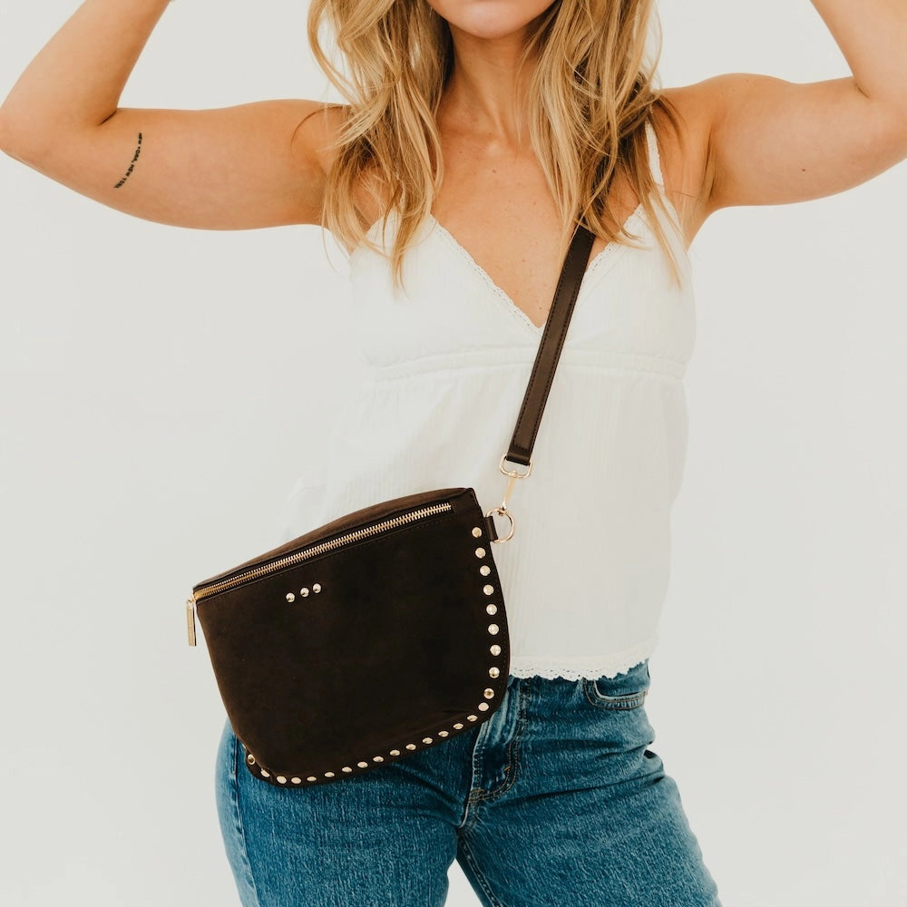 Sabrina Studded Suede Bum Bag Chocolate