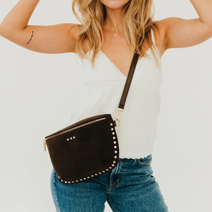 Sabrina Studded Suede Bum Bag Chocolate