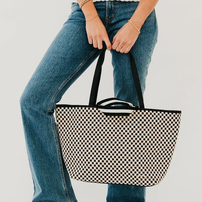 Woven Tiffany Tote Bag Checkered Black