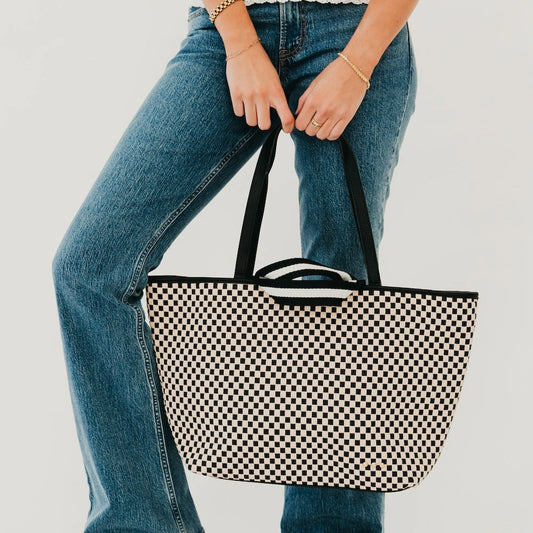 Woven Tiffany Tote Bag Checkered Black