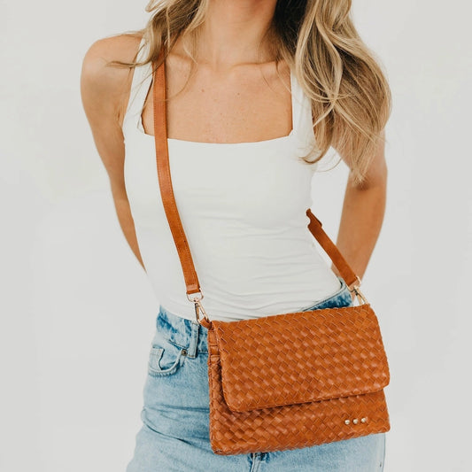 Wrenlee Woven Flap Crossbody Brown
