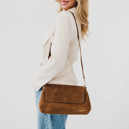 Miranda Suede Flap Crossbody Brown