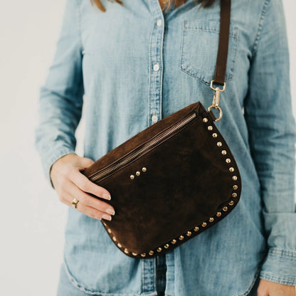 Sabrina Studded Suede Bum Bag Chocolate