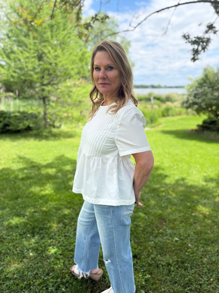 Poplin Baby Doll Tuck Top White