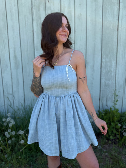 Polka Dot Fit & Flare Denim Dress