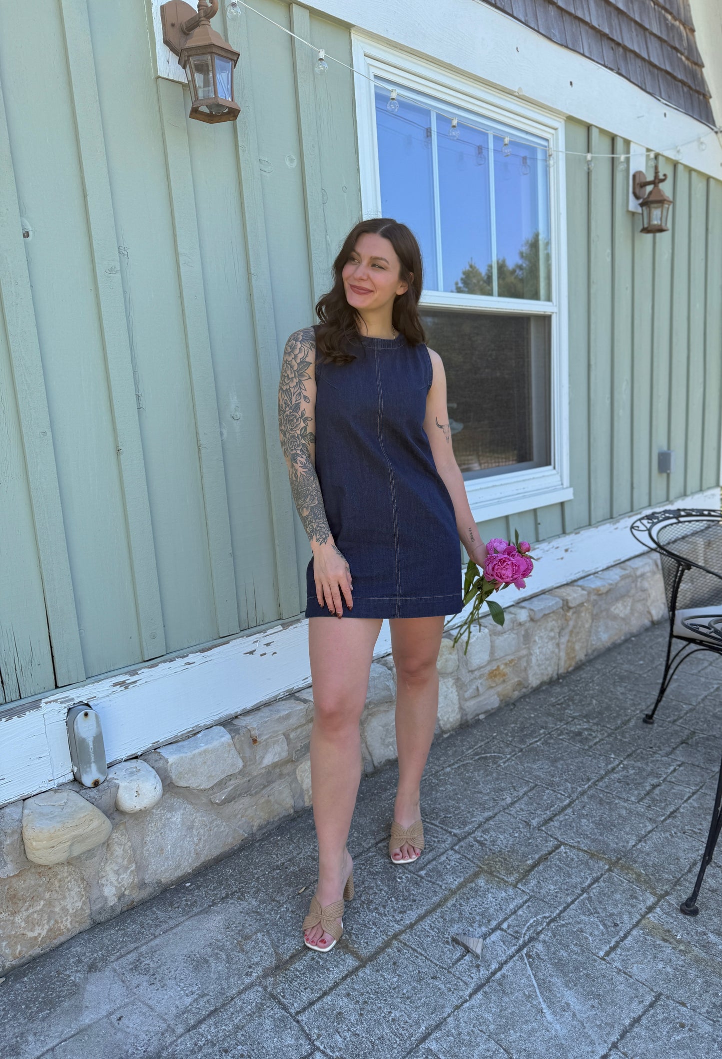 Sleeveless Zipper Mini Dress Denim