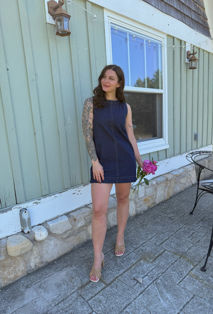 Sleeveless Zipper Mini Dress Denim