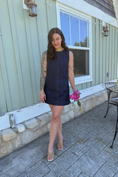 Sleeveless Zipper Mini Dress Denim