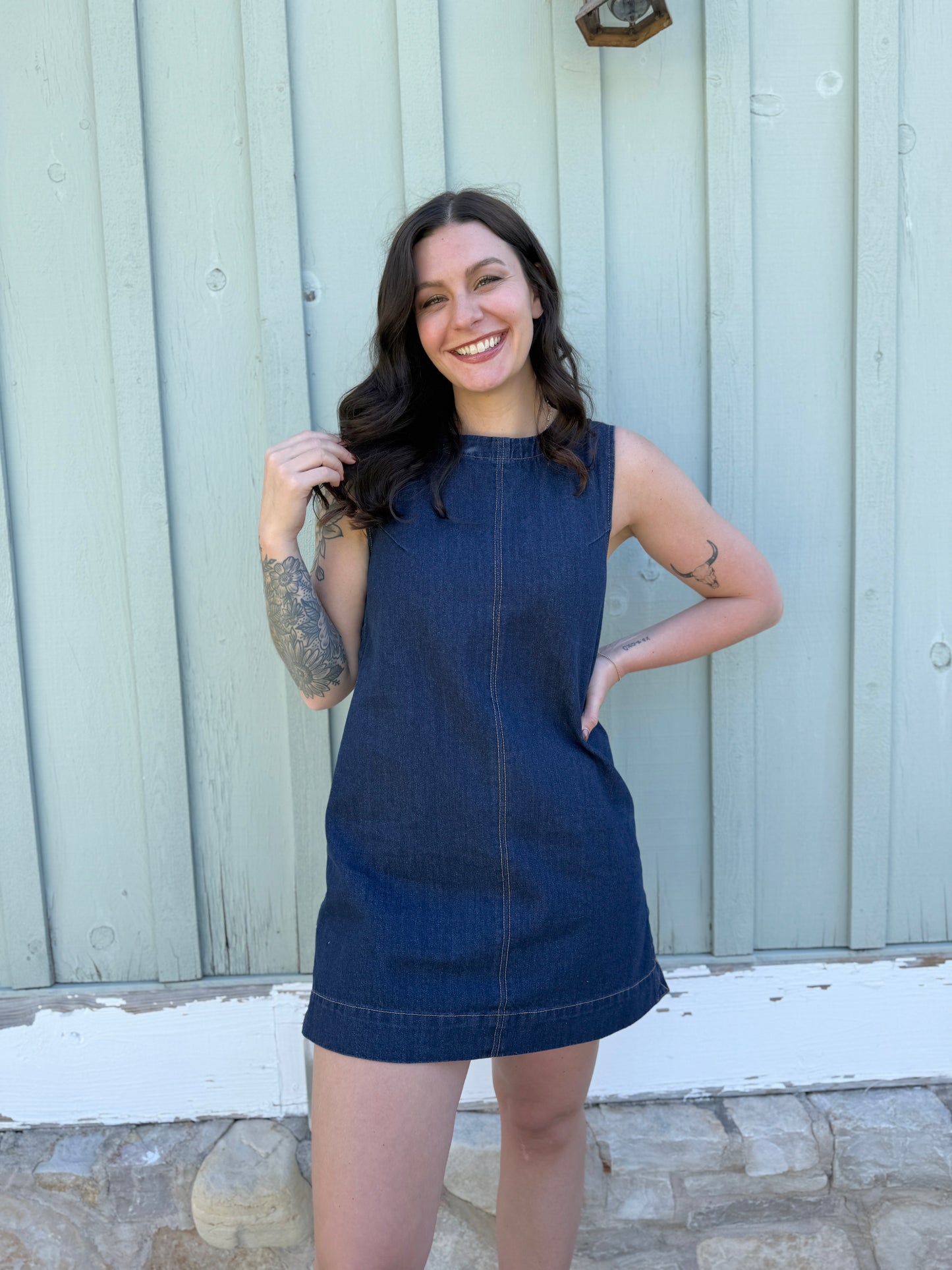 Sleeveless Zipper Mini Dress Denim