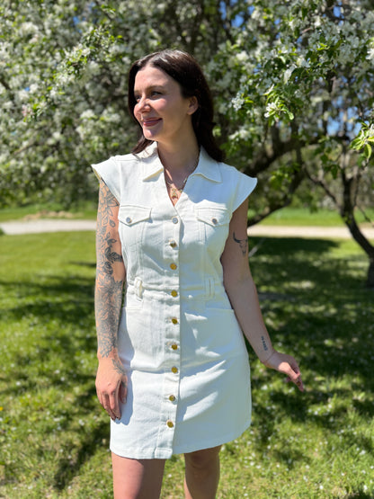 Cap Sleeve Stretchy Mini Dress White