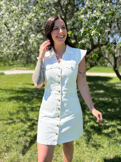 Cap Sleeve Stretchy Mini Dress White