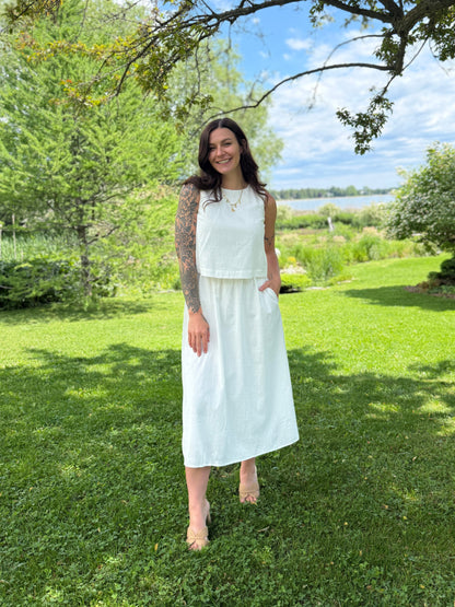 Layered Look Midi Dress White