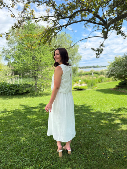 Layered Look Midi Dress White