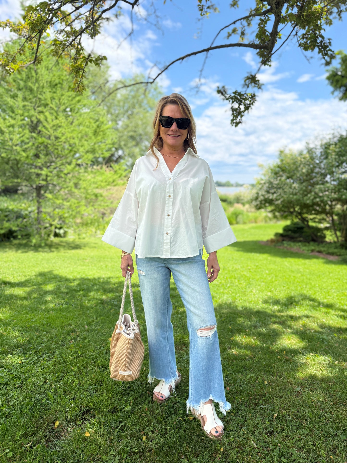 Boxy Button Down Blouse White