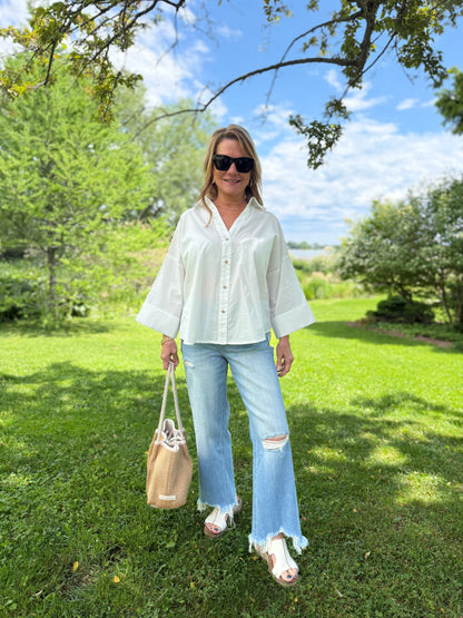 Boxy Button Down Blouse White