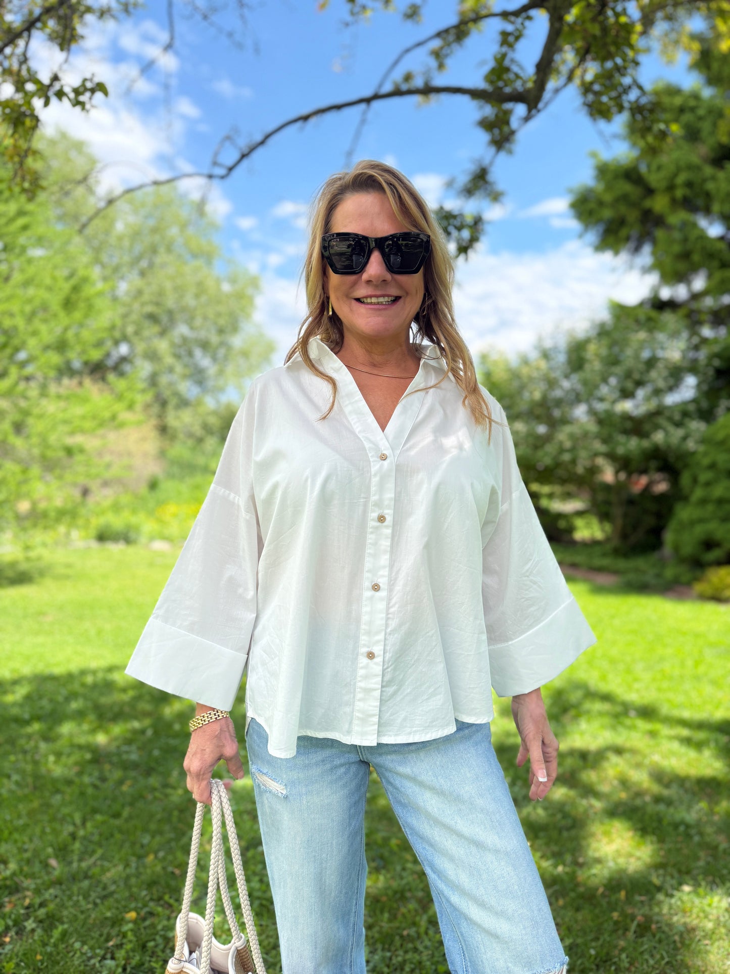 Boxy Button Down Blouse White