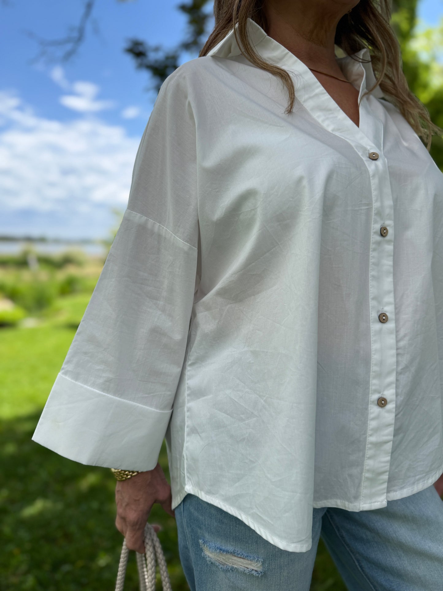 Boxy Button Down Blouse White