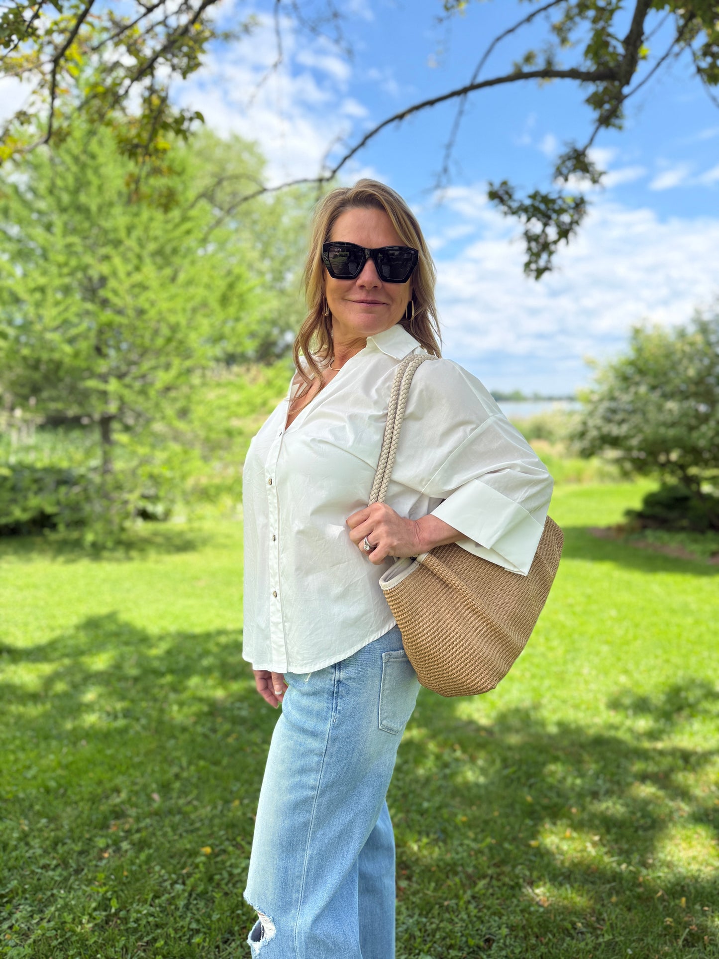Boxy Button Down Blouse White